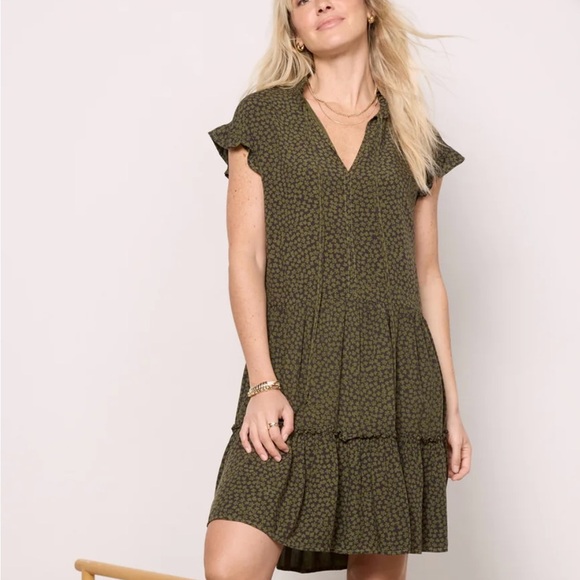 Sundry Ruffle Short Femme Green Black Dress Size 1 Small - Picture 1 of 10